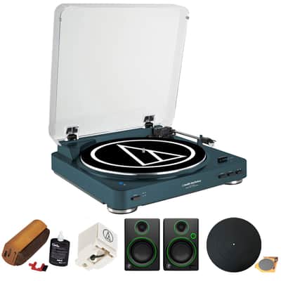 Audio-Technica Fully Automatic Wireless Belt-Drive Stereo Turntable - Navy w/ Monitors Bundle image 1