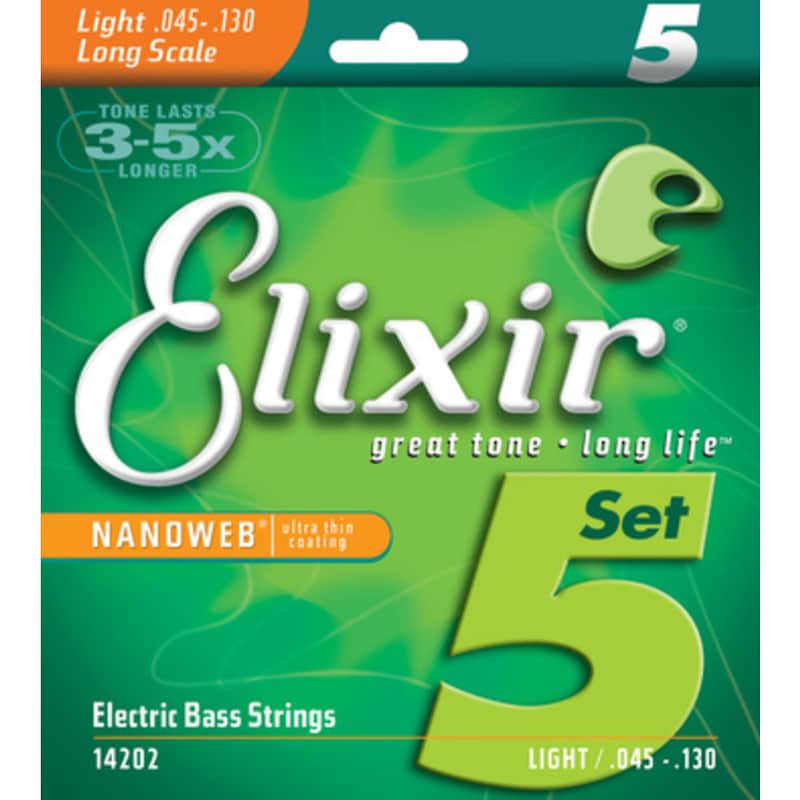 Elixir 14202 Nanoweb Nickel Plated Steel 5-String Electric Bass Strings - Light (45-130) image 1
