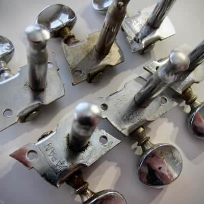 Teisco Del Rey Tuning Machines Three on a Side Authentic Vintage Part Circa 1954-1964 Chrome image 7