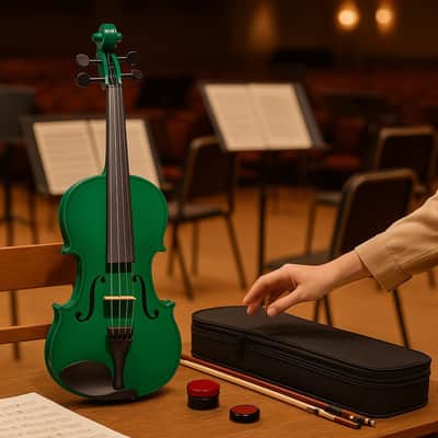 4/4 Full Size Green Acoustic Violin Set – Maple Top Beginner Violin with Case, Bow & Rosin – Stylish Musical Starter Kit for Students, Teens & Adults image 1