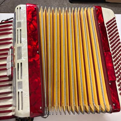 Vintage Near Mint Francini 120-Bass Accordion - Ruby & Mother of Pearl image 18