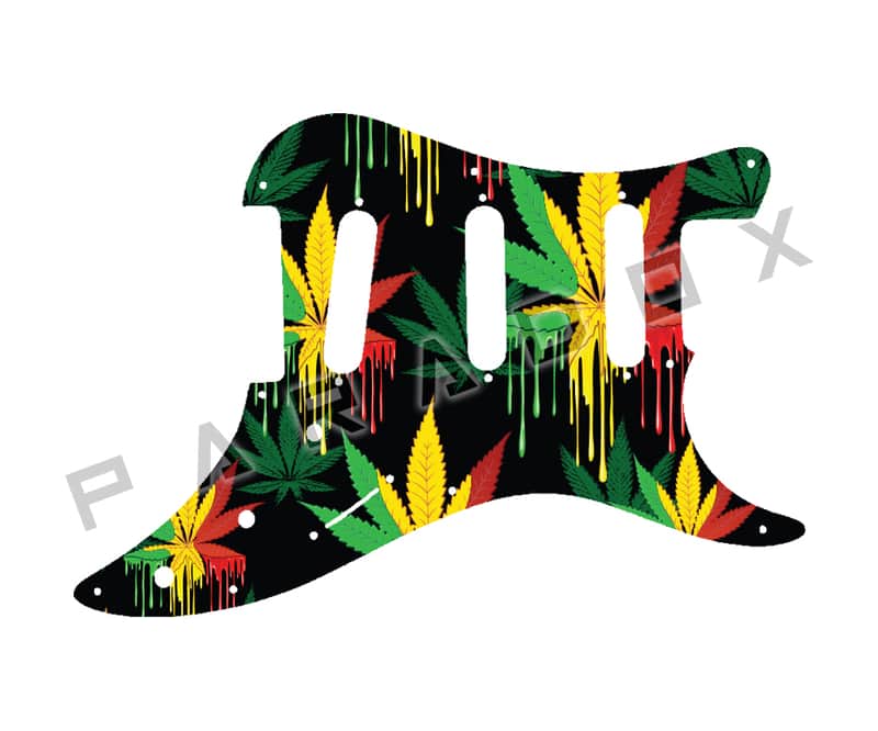 Custom Pickguard For 1986 - 1988 Made in Japan Squier by Fender Bullet S-3T - Rasta Cannabis Drip Graphic .090" image 1