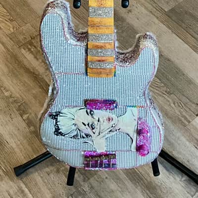 4-String Bass Guitar - Diamond & Pink Rhinestone Sparkle image 1