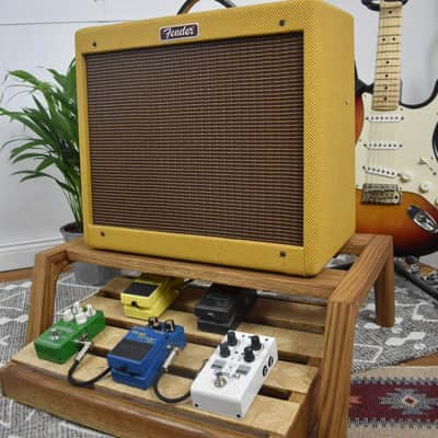 Lakefront Hexagon pattern  oak & plywood pedalboard and Amp Stand set, custom made solid wood guitar amplifier stand, mid century modern speaker stand 2024 - walnut image 1