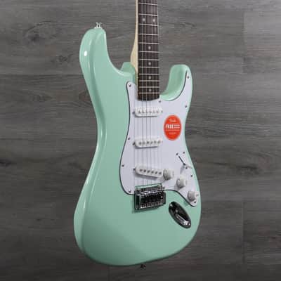 Squier FSR Affinity Series Stratocaster Laurel Fretboard White Pickgaurd Surf Green image 3
