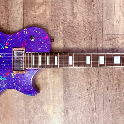 Custom Hand-painted LP Style Guitar - Blue/Purple Splatter Finish image 3