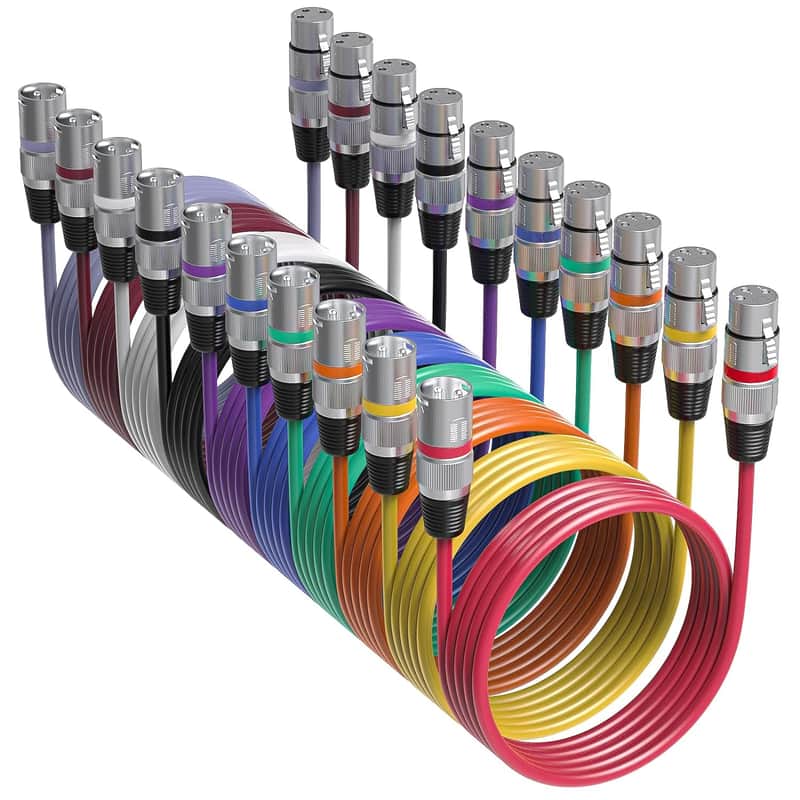 10 Color XLR Cable, Multicolor XLR Male to Female 15ft Audio Cables 10 Pack, 3 Pin Balanced XLR Microphone Cables Color Boots XLR Mic Cord Ideal for Microphones, Live Stage, Speaker, Audio Mixer image 1