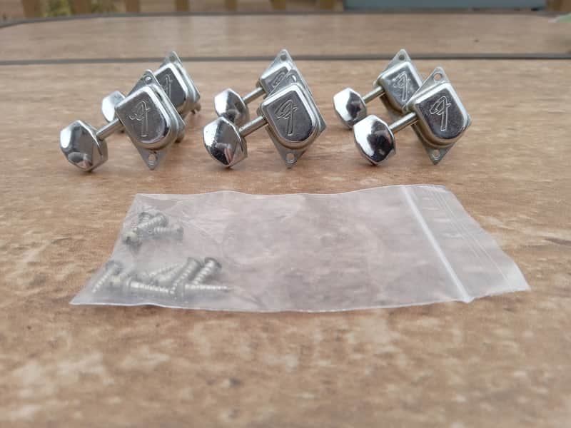 Set of Vintage Late 1960's Fender "F" LEFT-HANDED Guitar Tuners! Original Stratocaster, Telecaster Parts! image 1