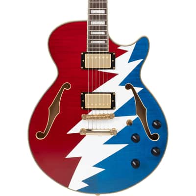 D'Angelico Grateful Dead Premier SS Semi-hollowbody Electric Guitar - Red, White, and Blue Lightning Bolt image 1