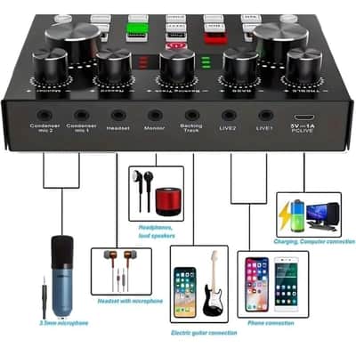 V8S Sound Card – Live Broadcast Audio Mixer for Studio Singing, Streaming & Karaoke image 5