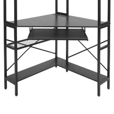 Black Corner Music Production Desk with LED Lights & Power Outlets image 4