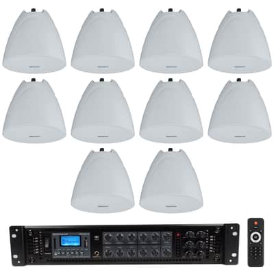 Rockville RCS350-6 Commercial Amp+10 White 5.25" Pendant Speakers For Restaurant image 1