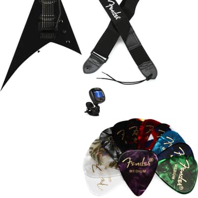Jackson Pro Plus Series Rhoads Electric Guitar - Deep Black Bundle with Fender 2" Polyester Logo Strap - Black with White Logo... (4 Items) image 1