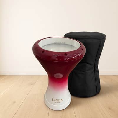 LAYLA 9" Premium Sombaty Darbuka (Doumbek) Red/White Fade Gloss with Bag image 3