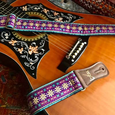 Handmade Psychedelic Purple Flower Chain Guitar Strap - Vtar Vegan Guitar Straps image 4