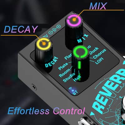 Mini Reverb Guitar Pedal, Verb Square Digital Reverb 9 Modes Room, Hall, Chorus, Duck, Plate, Studio, Echo, LOFI with True Bypass Aluminium alloy case (Black Reverb) image 4