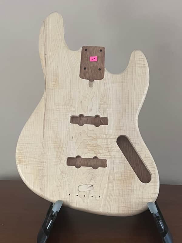 Compact Offset Bass Body NOS- High End Maple Top-Mahogany accent -solid ONE-piece Butternut (White Walnut) Back - Unfinished Front Routed LIMITED Luthier Supply R29 image 1