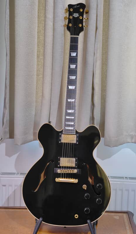 Ultra Rare Fully Custom Hand Built MIJ Japan Semi Hollow Guitar - Aozax Black Nitro Laquer Gibson ES-347 Copy image 1