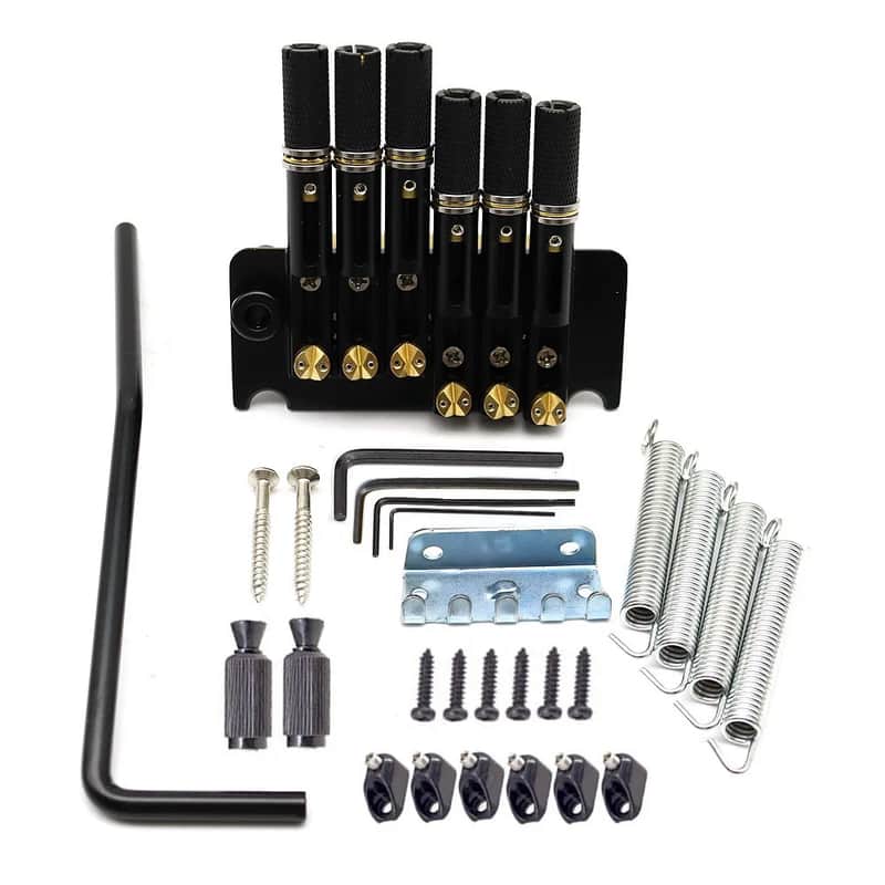 Fanned Frets 6 String Headless Guitar Bridge Tremolo Set, Black image 1