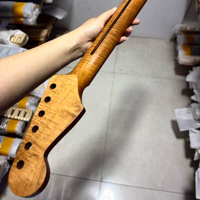 Stainless steel 22fret Roasted flame Maple Electric guitar neck Satin 25.5in parts image 9