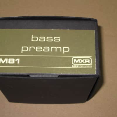 rarely handled, near A+ MXR EMPTY BOX ONLY for M81 Bass Preamp (NO pedal / NO paperwork) from mid 2010s to 2020s - BOX: Black Cardboard / LABEL: Dark Olive Green & Cream / GRAPHIC: Silver image 7