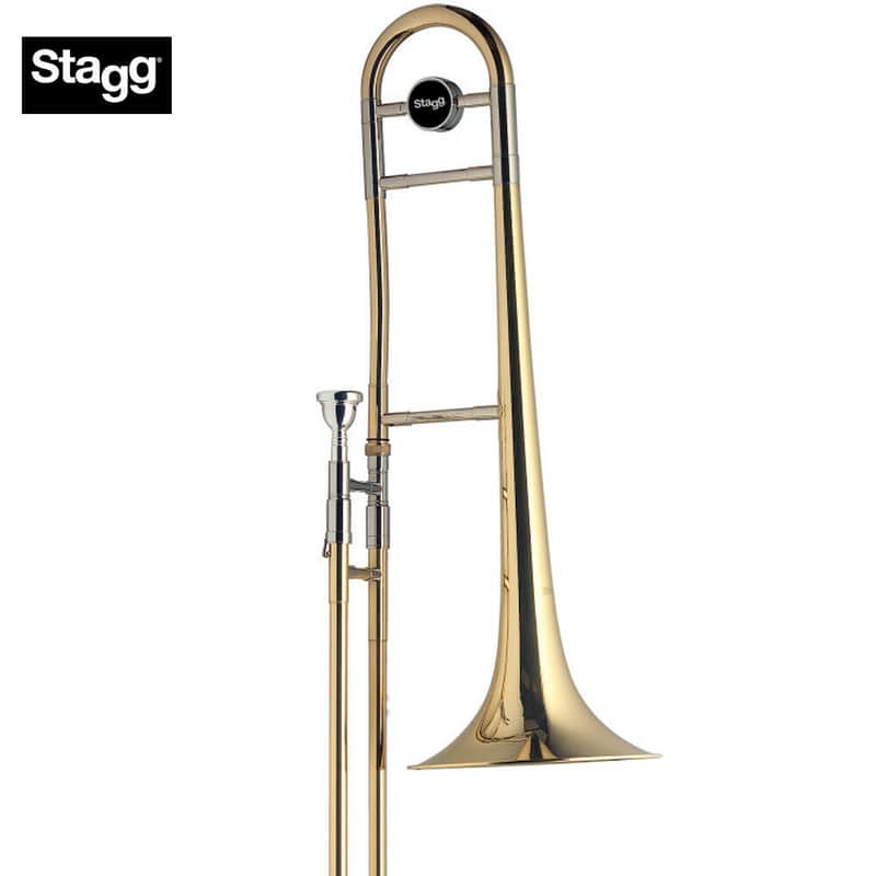 Stagg WS-TB245 Brass Body Key of Bb Tenor Slide Trombone w/Soft Case & Mouthpiece Silver Plated image 1