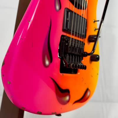 Zion Radicaster Super Strat Custom 1980’s - Pink / Red Neon Dancing Blood image 3