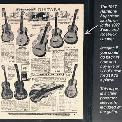 Dazzling 1927 Harmony Supertone Artist parlor guitar, rare 14” body, all orig, koa, orig case. image 15