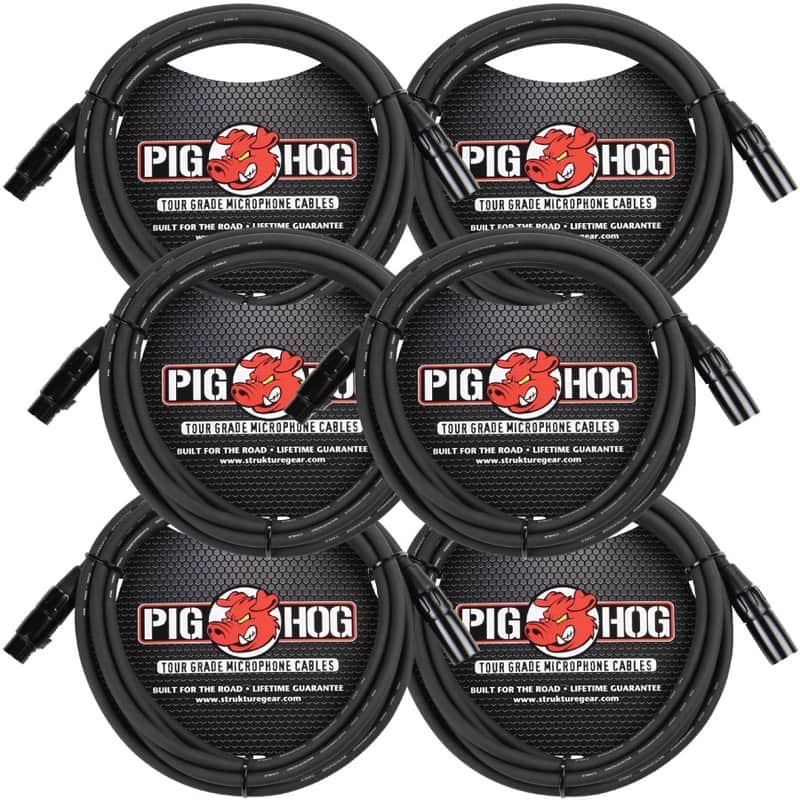 6 Pack PIG Hog PHM15 8mm microphone cable, XLR 15FT-new image 1