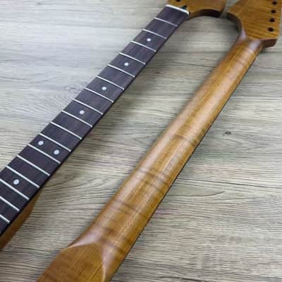 Roasted Tiger Maple Wood Guitar Strat Style Neck, Rosewood Fingerboard 22 Frets image 5