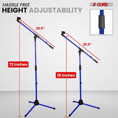 5 Core Mic Stand Floor Pair Adjustable 72" Tripod Microphone Stands w Telescoping Boom Arm image 2