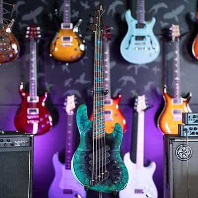 Dingwall Super J 5-String Buckeye Burl Purple to Turquoise Reverseburst image 2