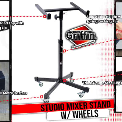 GRIFFIN Rolling Studio Mixer Stand DJ Cart (MobileTILT Series) – Standing Rack On Casters with Adjustable Height – Portable Mount Turntable Holder For Digital Drum Machine, Mixing Audio Music Gear image 13