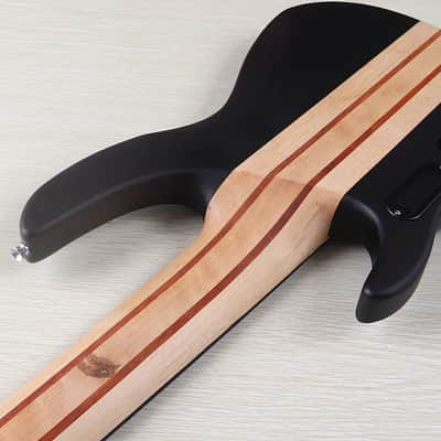 Black Fretless 6 String Electric Bass, Wenge Wood Body with Maple Neck Through image 8