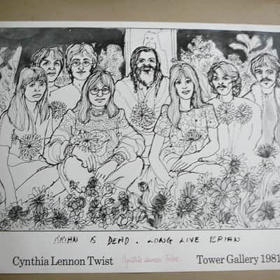 Beatles Rare Cynthia Lennon Twist signed Print John Paul George Ringo Beatles Maharishi 1981 image 2