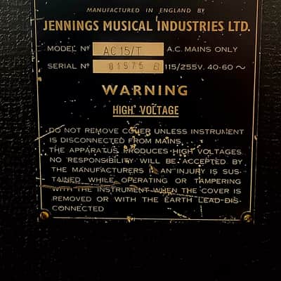 Vox AC-15/T Twin 2-Channel 15-Watt 2x12" Guitar Combo 1963 - 1965 - Black with Brown Diamond Cloth image 7