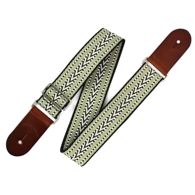 Walker & Williams H-33 Vintage Series Green, Gold, & Black Woven Kaleidoscope Strap With Leather End image 2