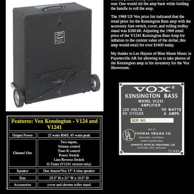 Vox V1241 Kensington Bass 22-Watt 1x15" Bass Combo 1968 - Black image 12