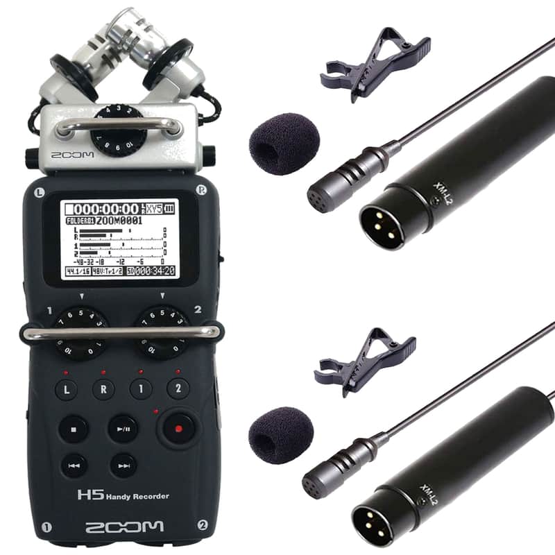 Zoom H5 4-Input / 4-Track Portable Handy Digital Recorder With Interchangeable X/Y Mic Capsule + 2x Vidpro Professional Wired XLR Lavalier Microphone XM-L2 for Pro Audio Equipment with XLR Input image 1