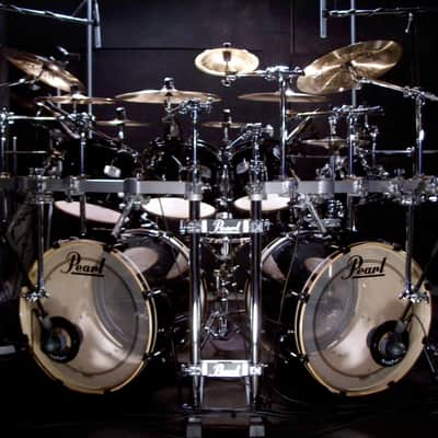 11 Piece PEARL double bass drum kit - rack mounted drums - Full Kit with Rack Hardware & 15 cymbals image 1