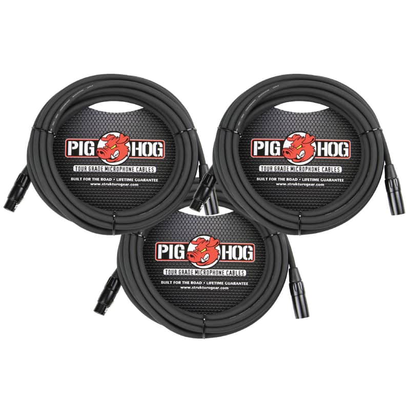 3 Pack Pig Hog PHM20 High Performance 8mm XLR Microphone Cable, 20”FT -New image 1