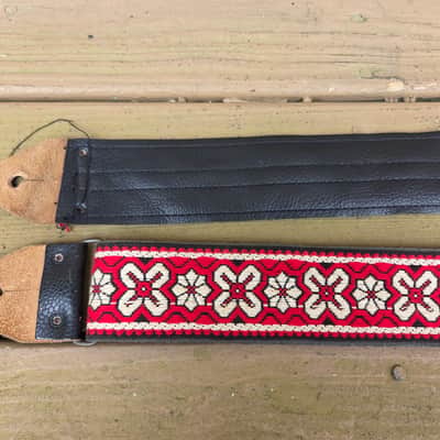 Vintage 1960's Ace Guitar Strap! Red, White Flower Pattern, Metal Buckle! Original Case Candy! image 4
