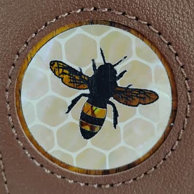 Thalia Premium Brown Leather Strap w/Koa and Vintage Pearl Bee Inlay SBRVB-VW image 4
