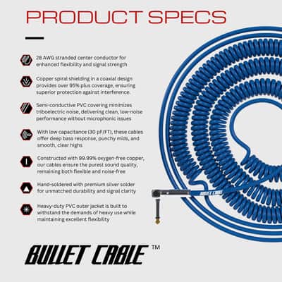 Bullet Cable 10/20 Blue Straight Coil Cable (30ft) image 4