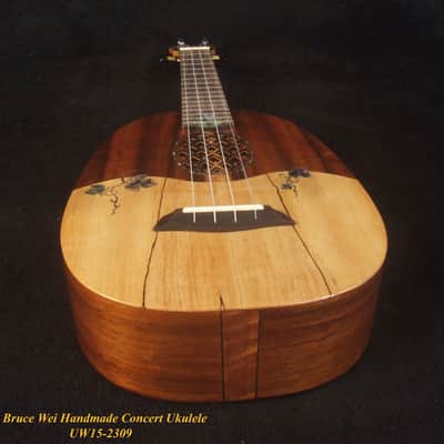 Handmade Pineapple Concert Ukulele, Solid Hawaiian Koa, Spalted Maple, Pineapple Soundhole, Soft-bag, Bruce Wei UW15-2309 image 8