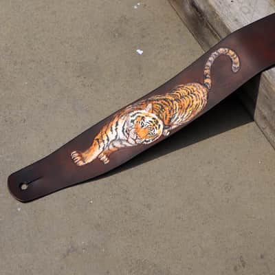 burnyblack custom made guitar strap leather 2.5" - tiger brown image 11