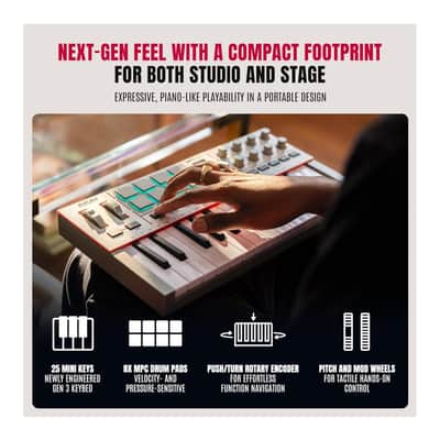 Akai MPK Mini 4 PORTABLE USB KEYBOARD (White) image 7