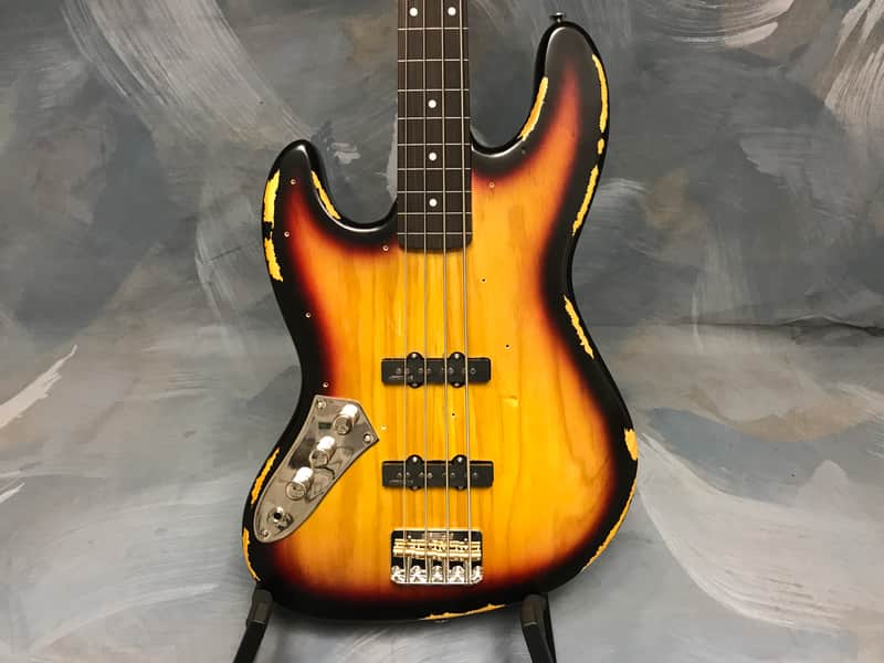 Vintage LV74MR-JP Icon Series Fretless Left-Handed Sunset Sunburst image 1