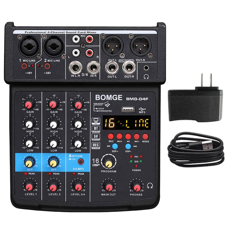 Audio Mixer 4 Channel 16 DSP Usb Sound Card Interface Console with Bluetooth Live Steaming Recording image 1