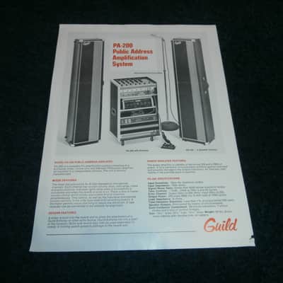 Vintage 1970's Guild PA-80, PA-200 PA System Spec. Sheet! Original Paper! image 5